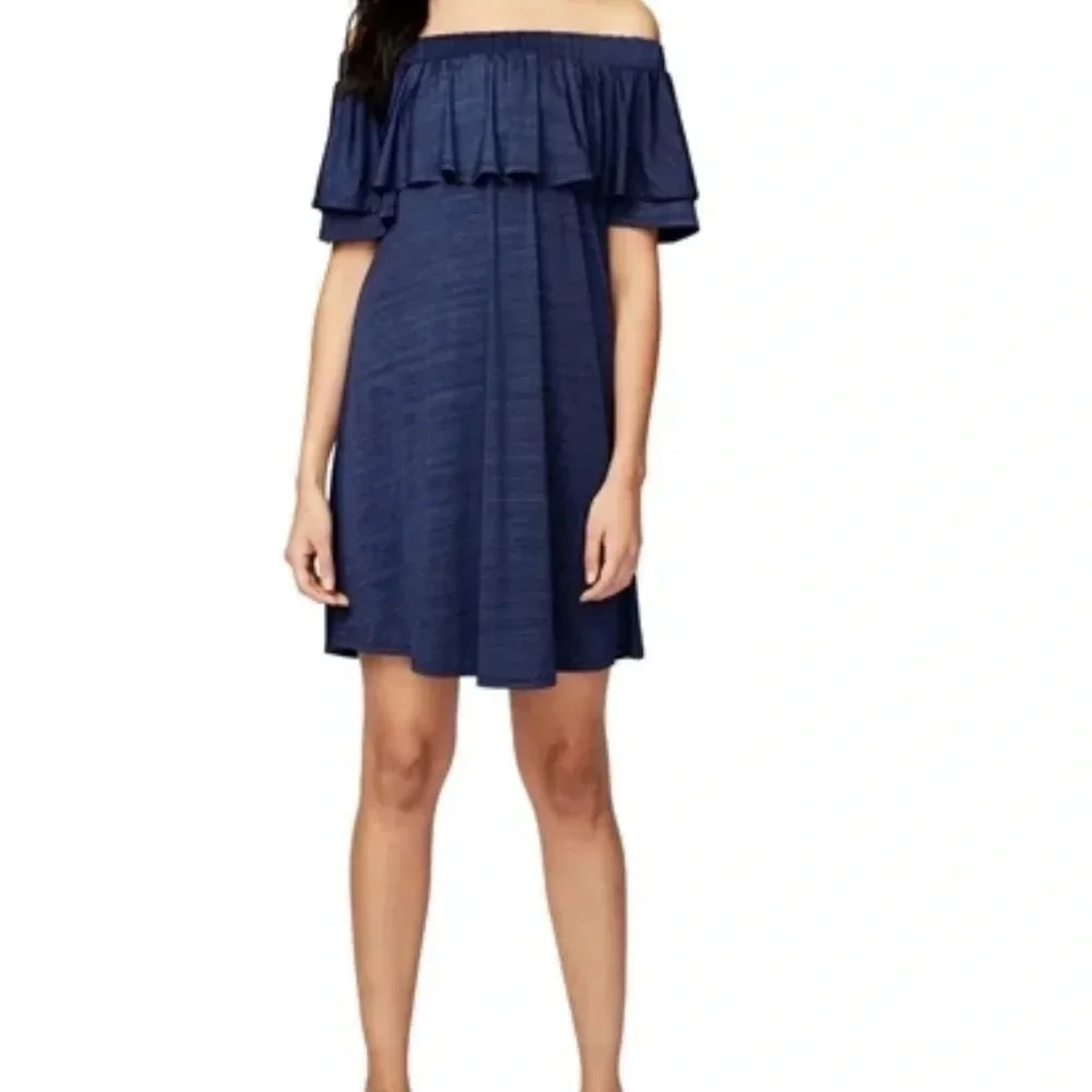 Rachel Roy Ruffled Shift Dress Off the shoulder Navy Women’s size XS NWT Stretch
